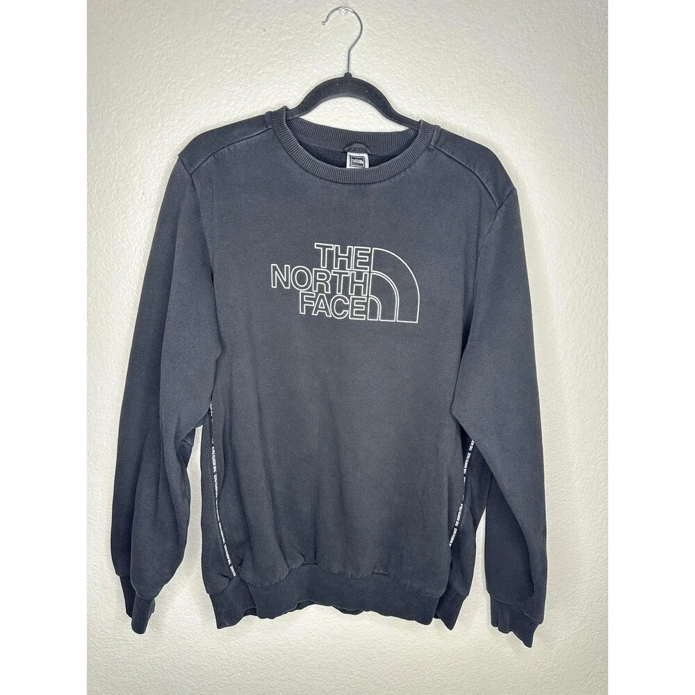 North Face Sweatshirt Mens Large Black Crewneck Pullover Logo Embroidered Turkey